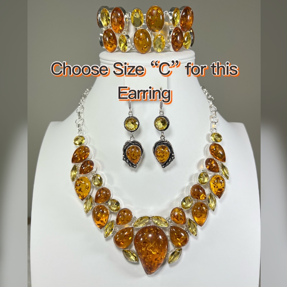 Amber & Citrine 925 Large synthetic stones Necklace Bracelet & ONE Earring ONLY - Picture 5 of 17